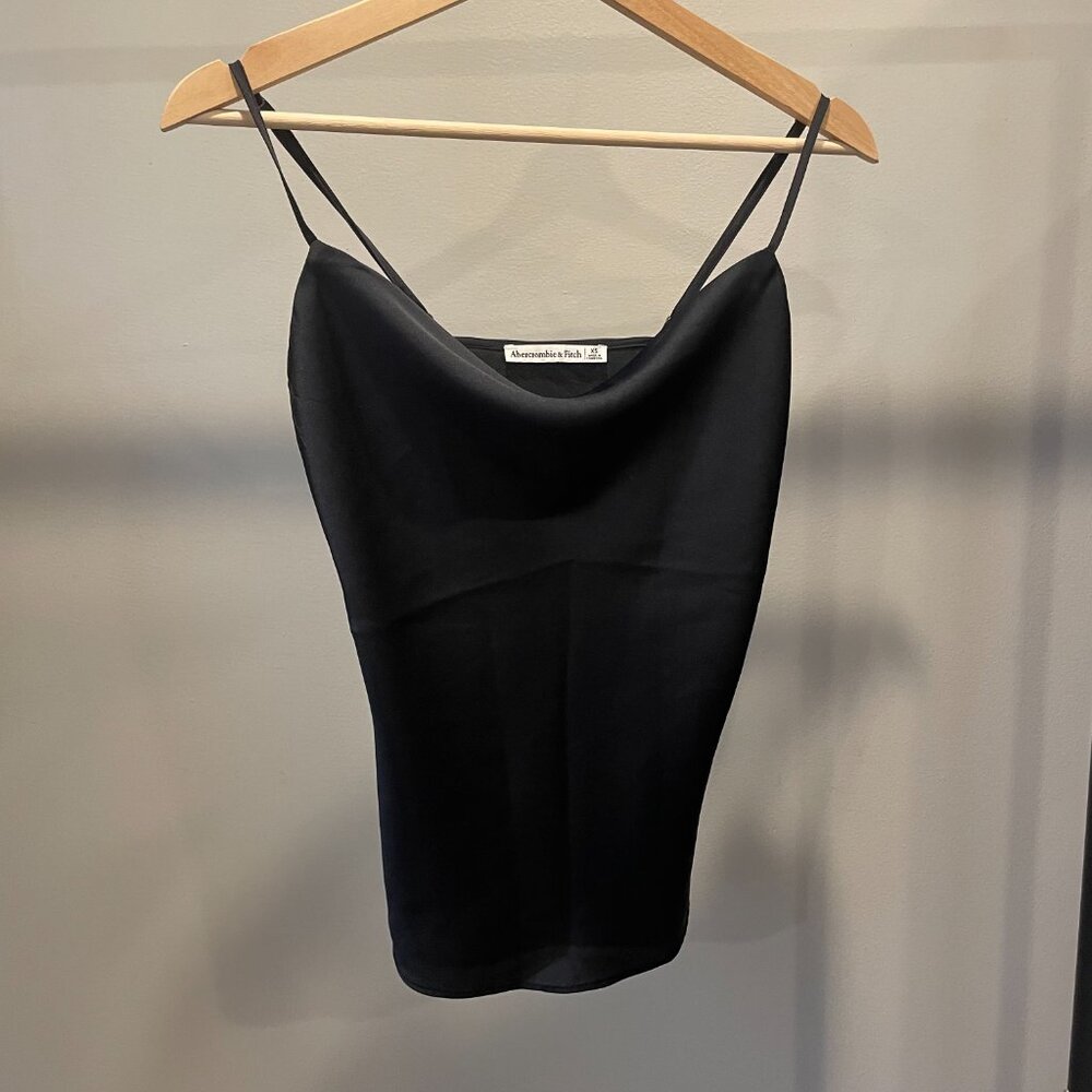 Abercrombie & Fitch Black Silk Spaghetti Strap Tank with Cowl Neckline